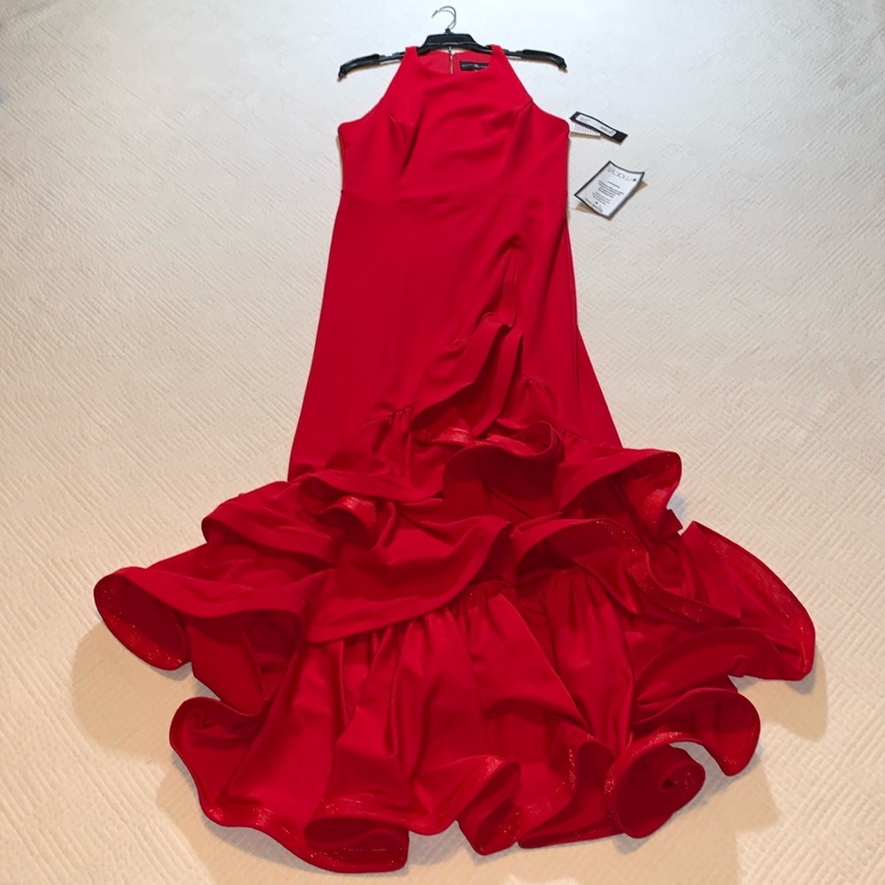 Betsy & Adam Red Ruffle Gown - Picture 11 of 16
